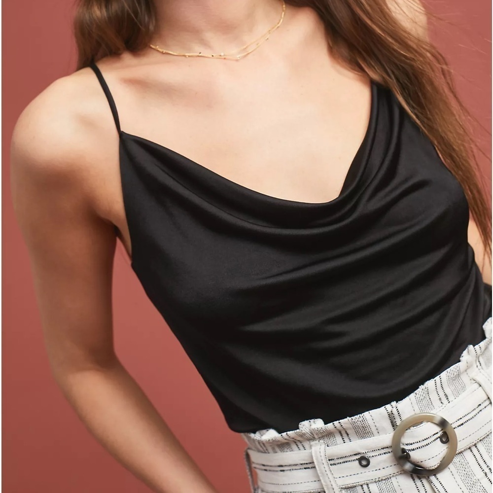 BS: Anthropologie Claremont Draped Cami Cowl neck Black Sz M